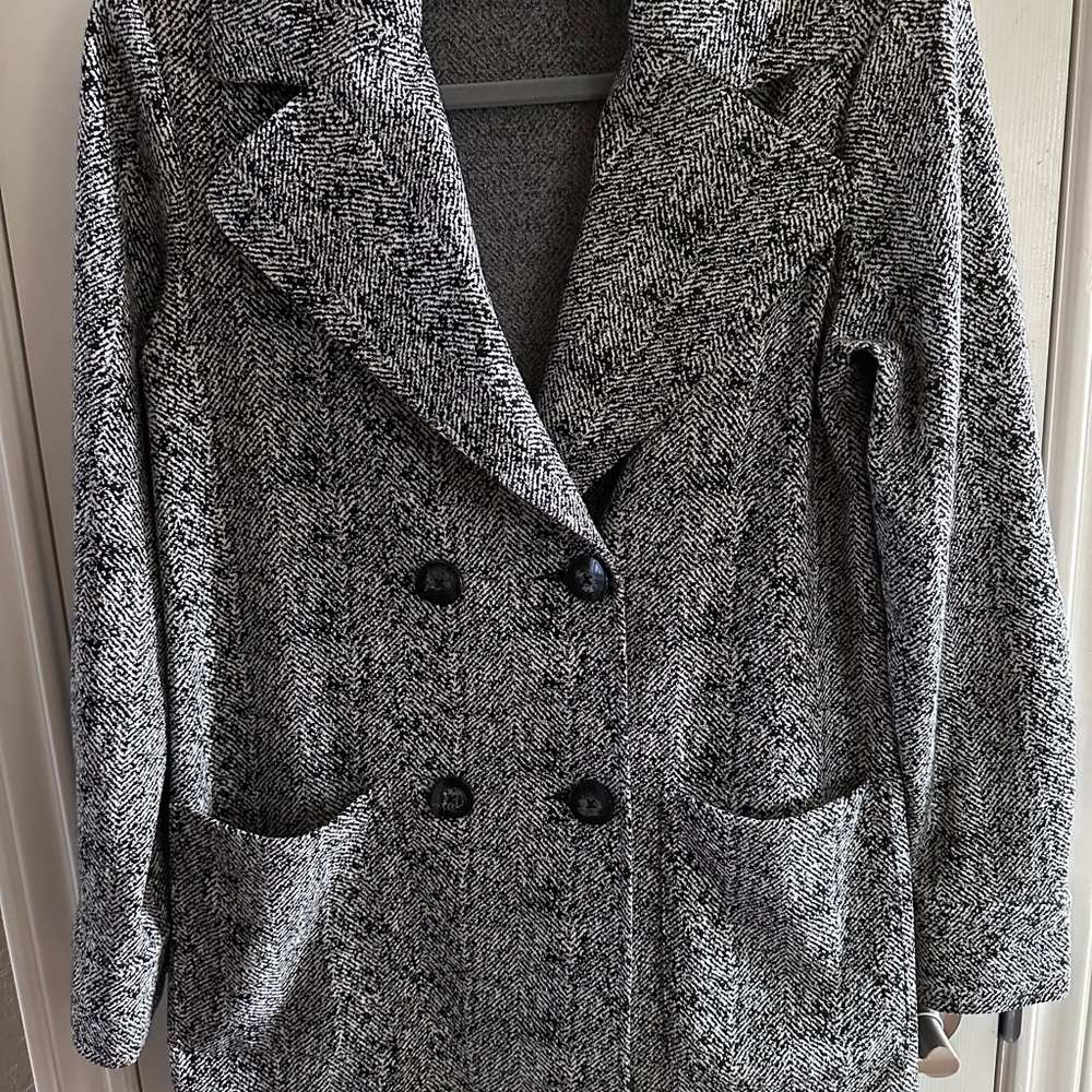 CAbi Women's Black and White Herringbone Coat